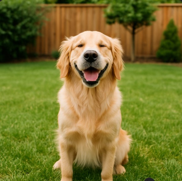 Happy dog in yard